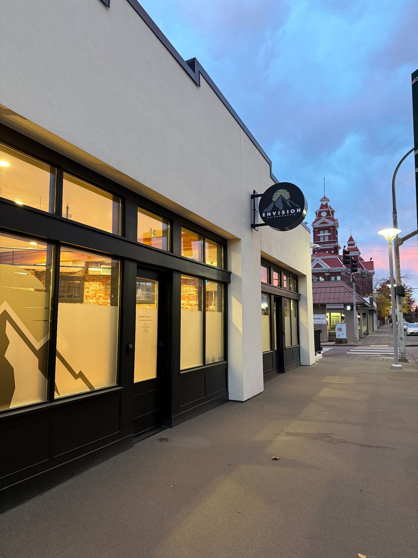 Envision Chiropractic exterior at dusk in downtown Bellingham